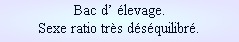 Bac d’ élevage. 
Sexe ratio très déséquilibré.